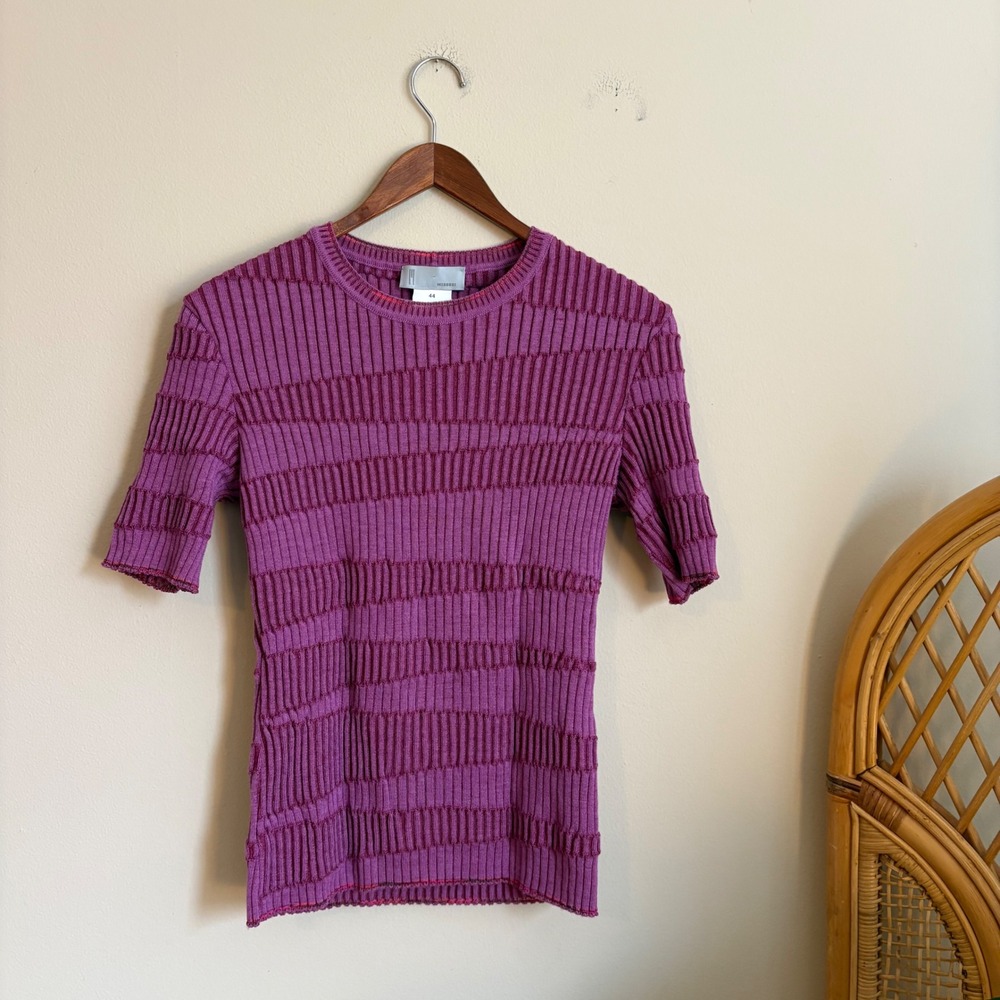 Vintage Y2K Made in Italy Missoni Purple Stretch Fit Short Sleeve Wool Sweater